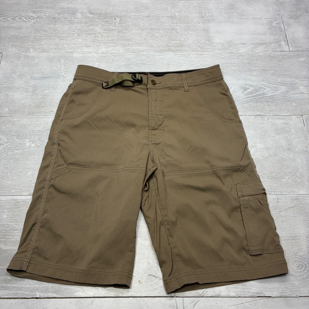 Prana Zion Hiking Shorts Mens Medium Brown Stretch Cargo Belted Outdoor Trail